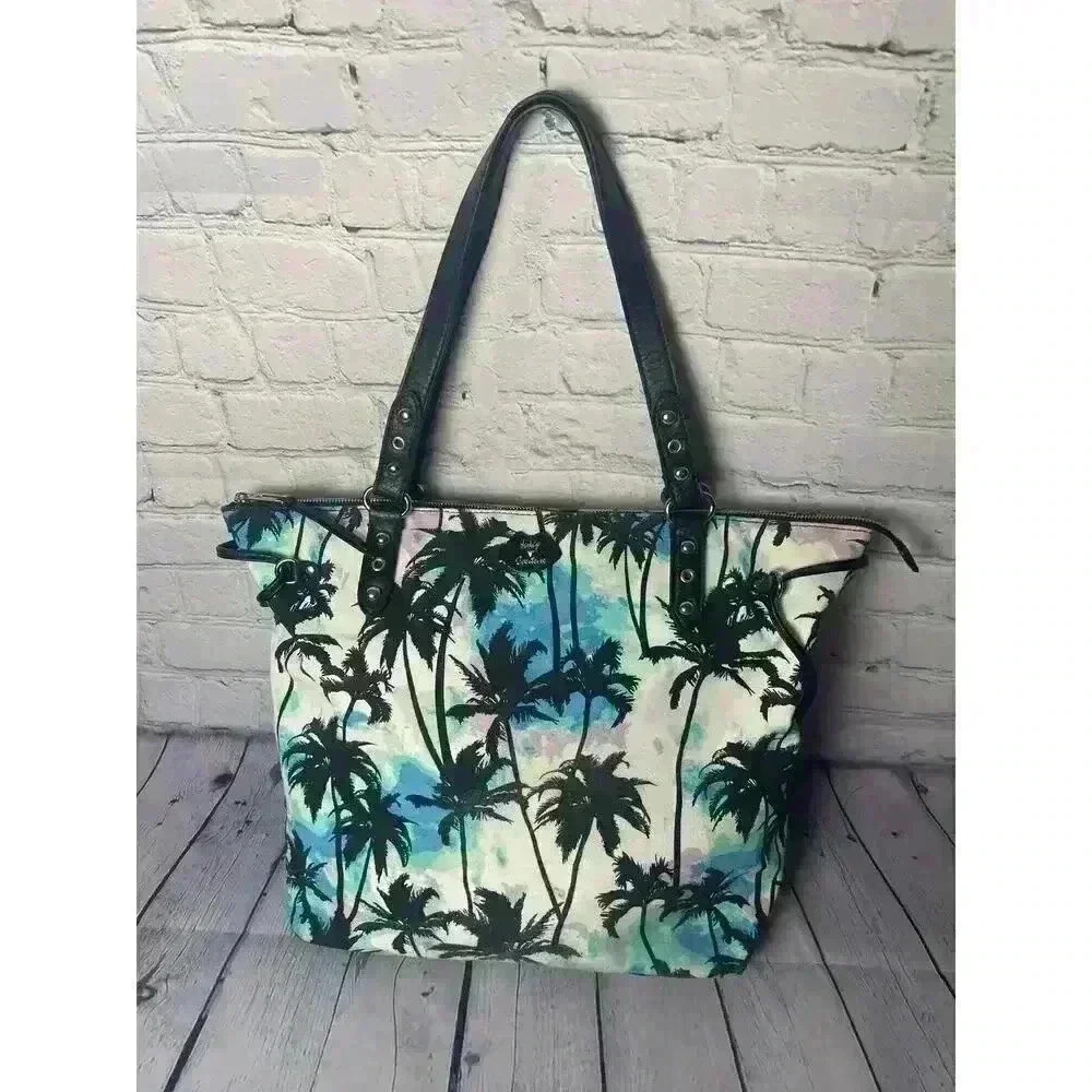 Juicy Couture Large Shoulder Bag Handbag Purse Palm Trees Blue Purple Tote69